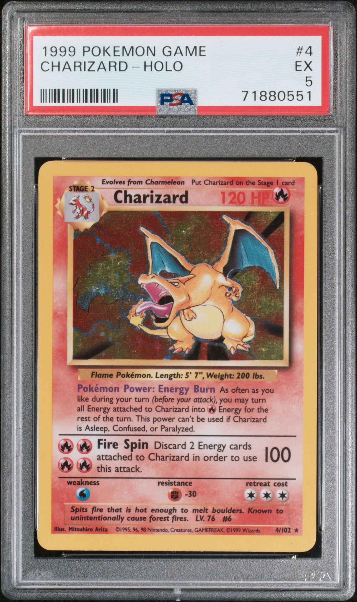 1999 Pokemon Game Charizard-Holo #4 Ex 5 front