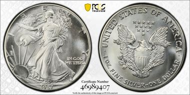 1987 $1 Silver Eagle MS70