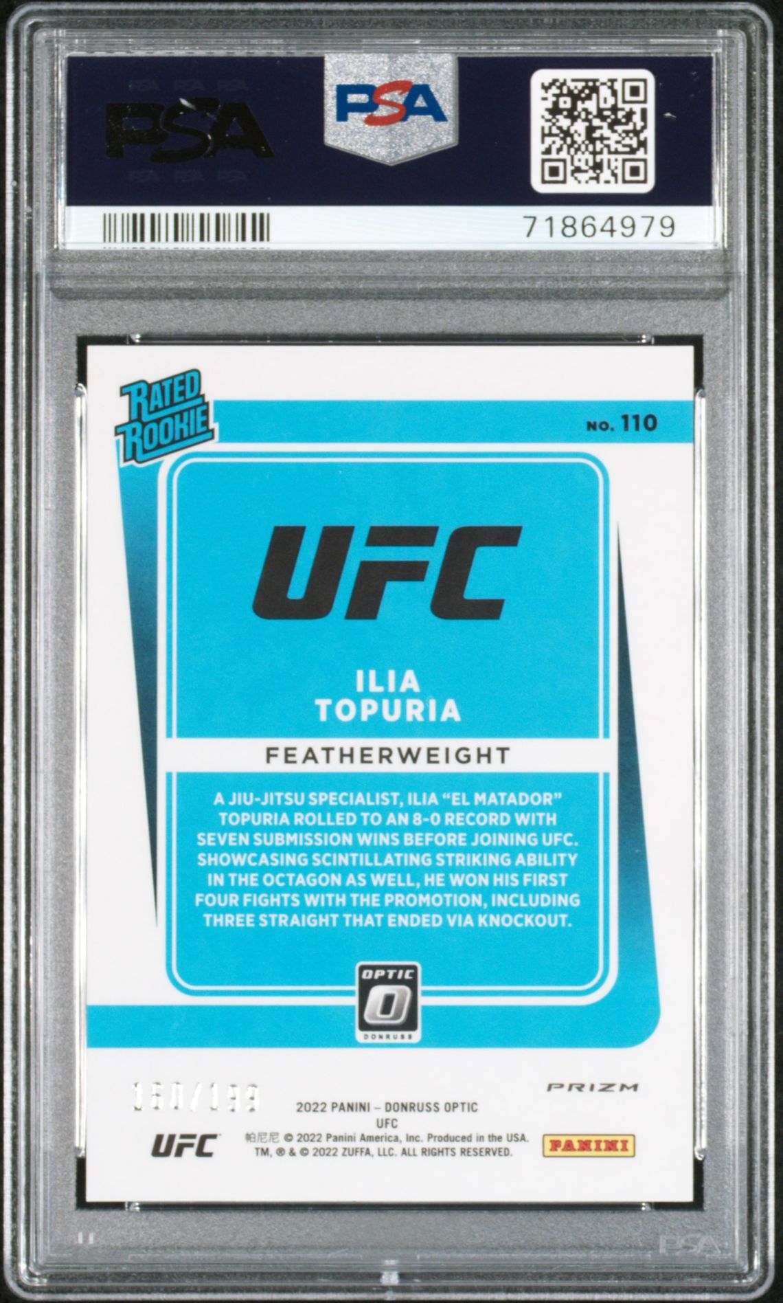 2022 Panini Donruss Optic Ufc Ilia Topuria #110 (Red) Mint 9 back