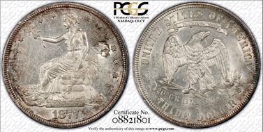 1877-S T$1 Chopmarked AU58