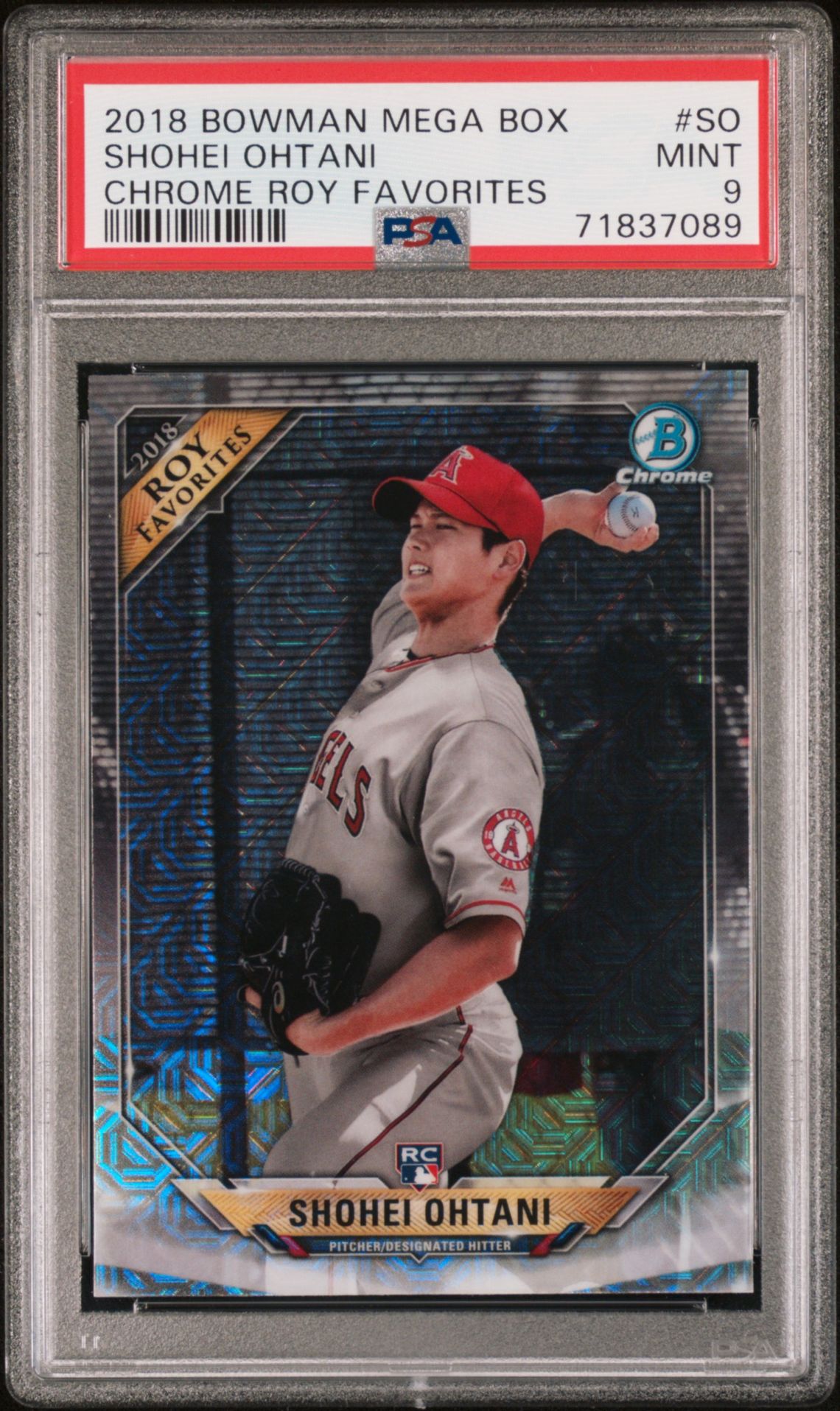 2018 Bowman BOWMAN MEGA BOX CHROME ROOKIE OF THE YEAR FAVORITES CHROME ROY FAVORITES #SO Shohei Ohtani front