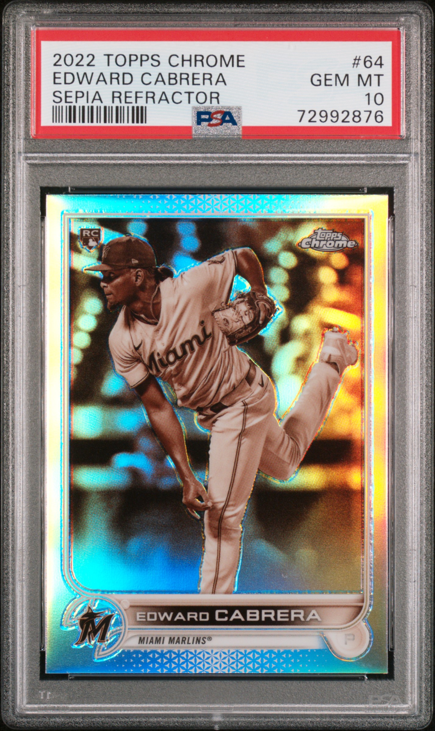 2022 Topps Chrome Sepia Refractor #64 Edward Cabrera Rookie Card – PSA GEM MT 10