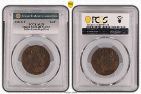 1787 CT 1/2P Mailed Bust Left, M 10-E AU50BN