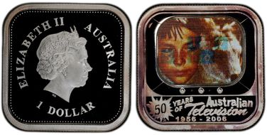 2006 $1 50 Yrs of Australian TV Lenticular, Square-Shape PR69DCAM