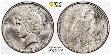 1922-D $1 V-2A, Retained Die Break MS61