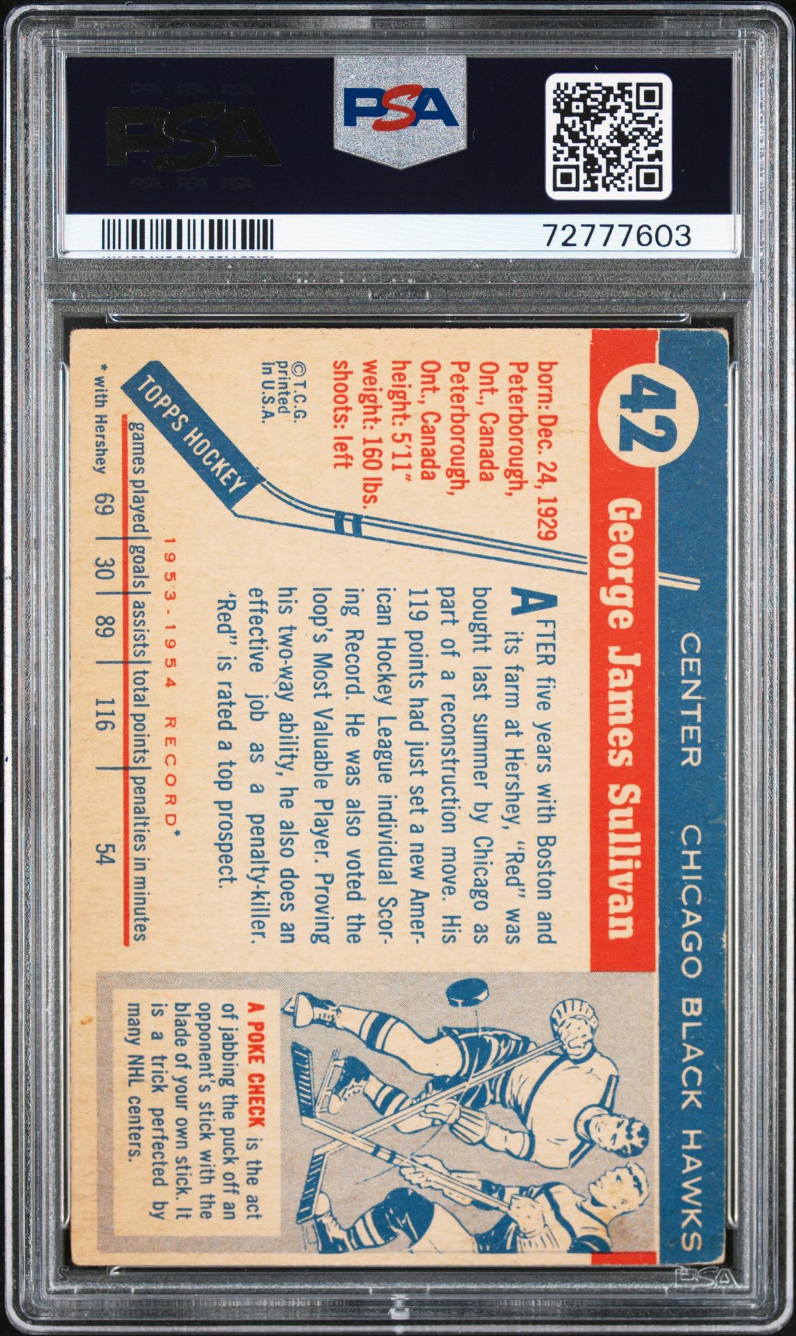 1954 Topps George Sullivan #42 Vg+ 3.5 back