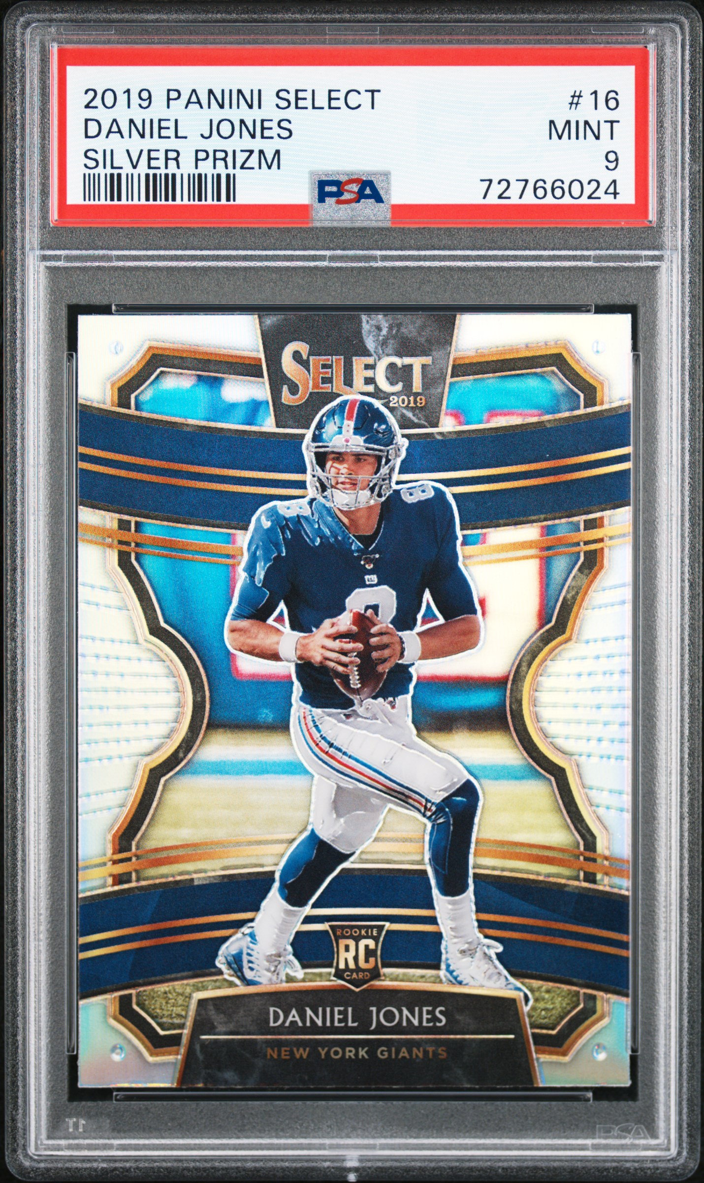 2019 Panini Select Silver Prizm#16 Daniel Jones Rookie Card – PSA MINT 9