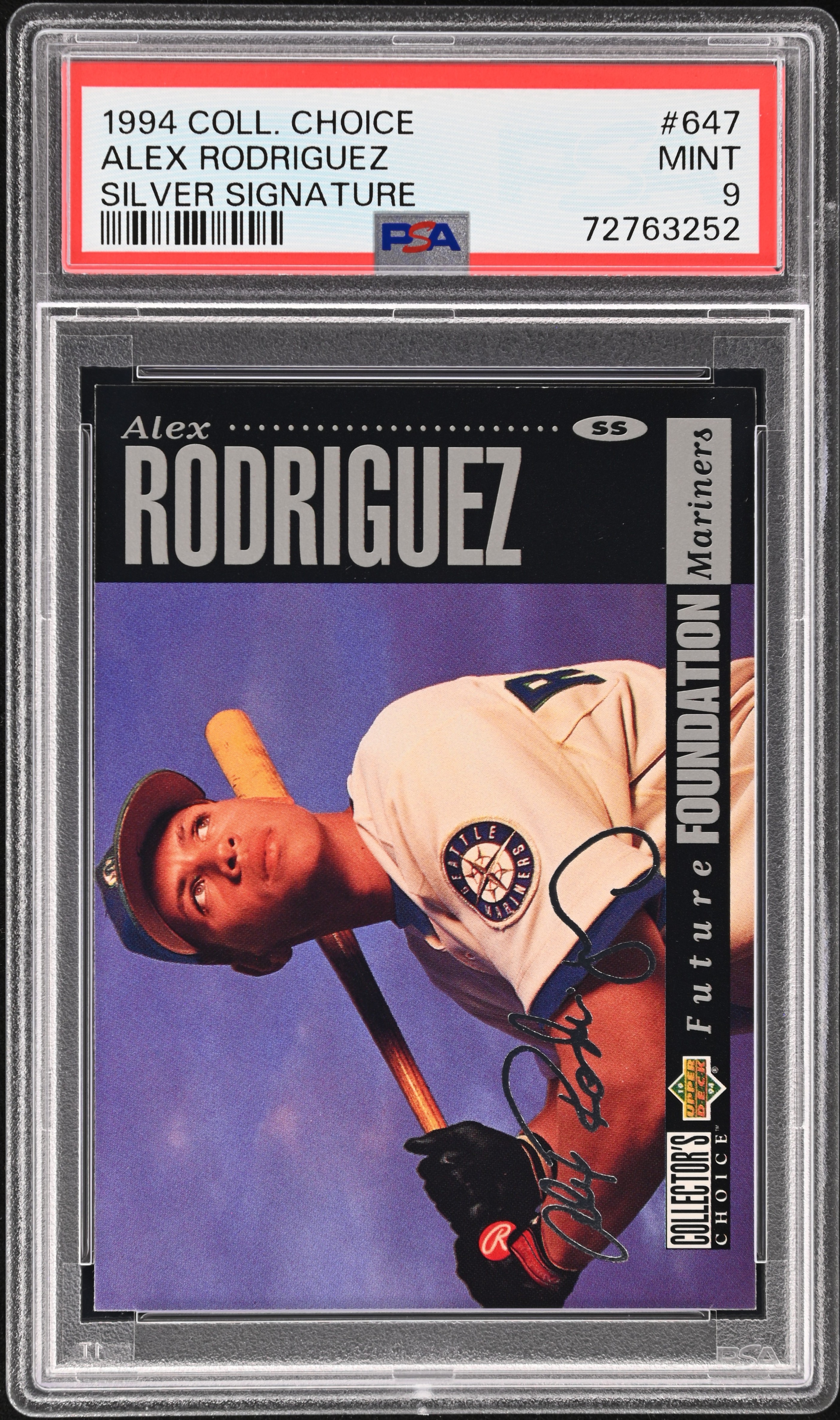 1994 Upper Deck Collector's Choice Silver Signature #647 Alex Rodriguez Rookie Card – PSA MINT 9