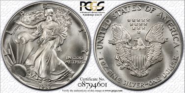 1987 $1 Silver Eagle MS69