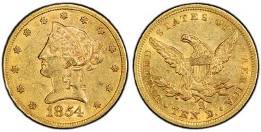 1854-S $10 MPD FS-301 AU53