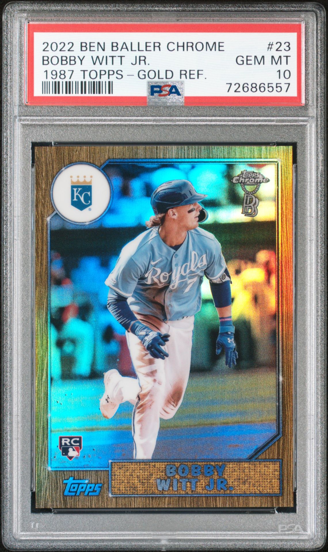 2022 Topps TOPPS CHROME BEN BALLER 1987 TOPPS GOLD REF. #23 Bobby Witt Jr. front