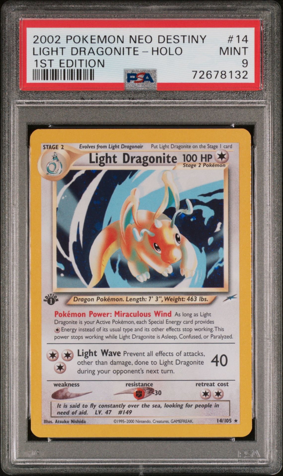 2002 Pokemon POKEMON NEO DESTINY #14 Light Dragonite-Holo front