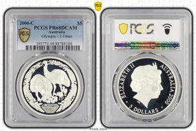 2000-C $5 Olympic - 2 Emus PR68DCAM