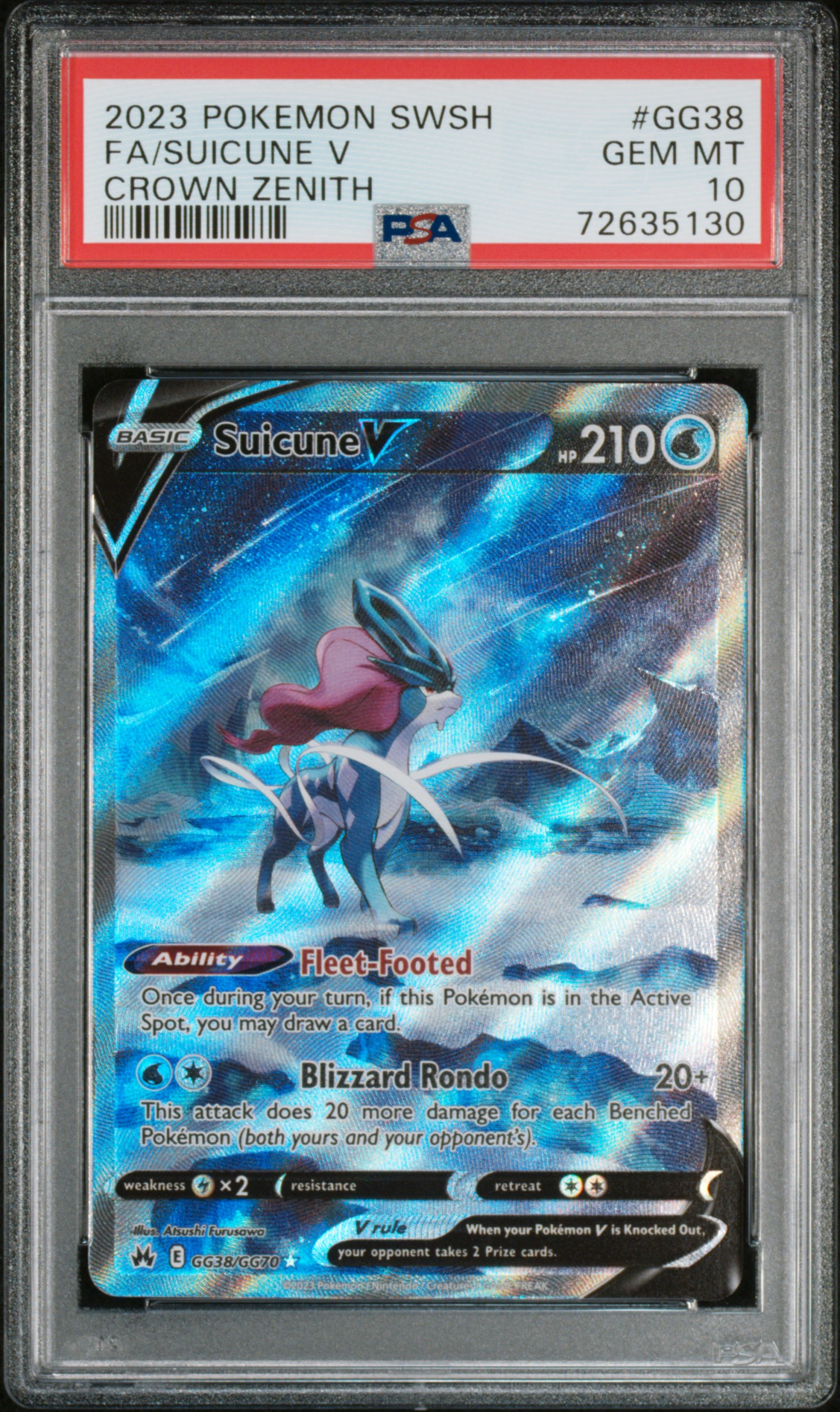 2023 #GG38 Full Art/Suicune V PSA 10 Sword and Shield Crown Zenith