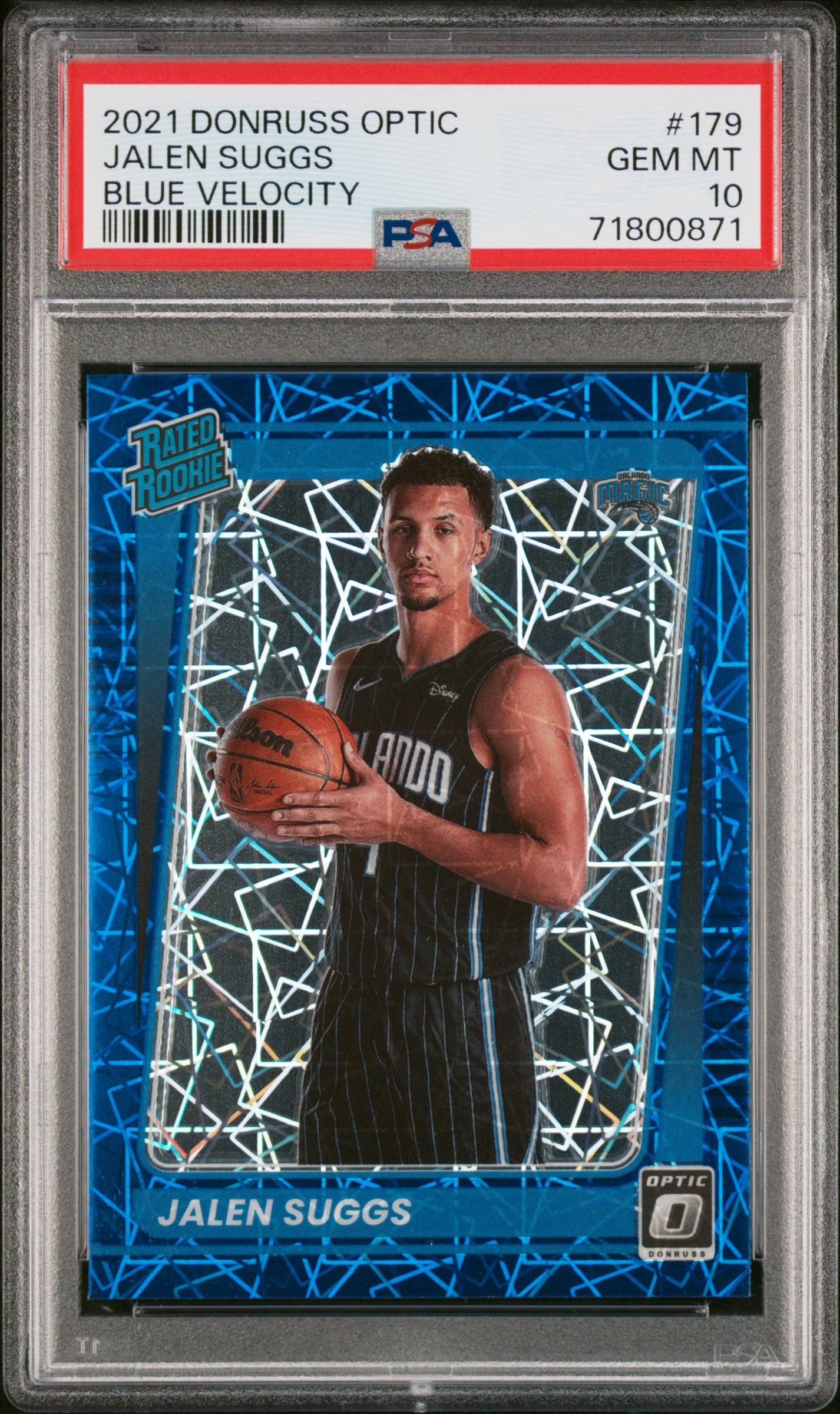 2021 Panini Donruss Optic Jalen Suggs #179 (Blue Velocity) Gem Mt 10 front