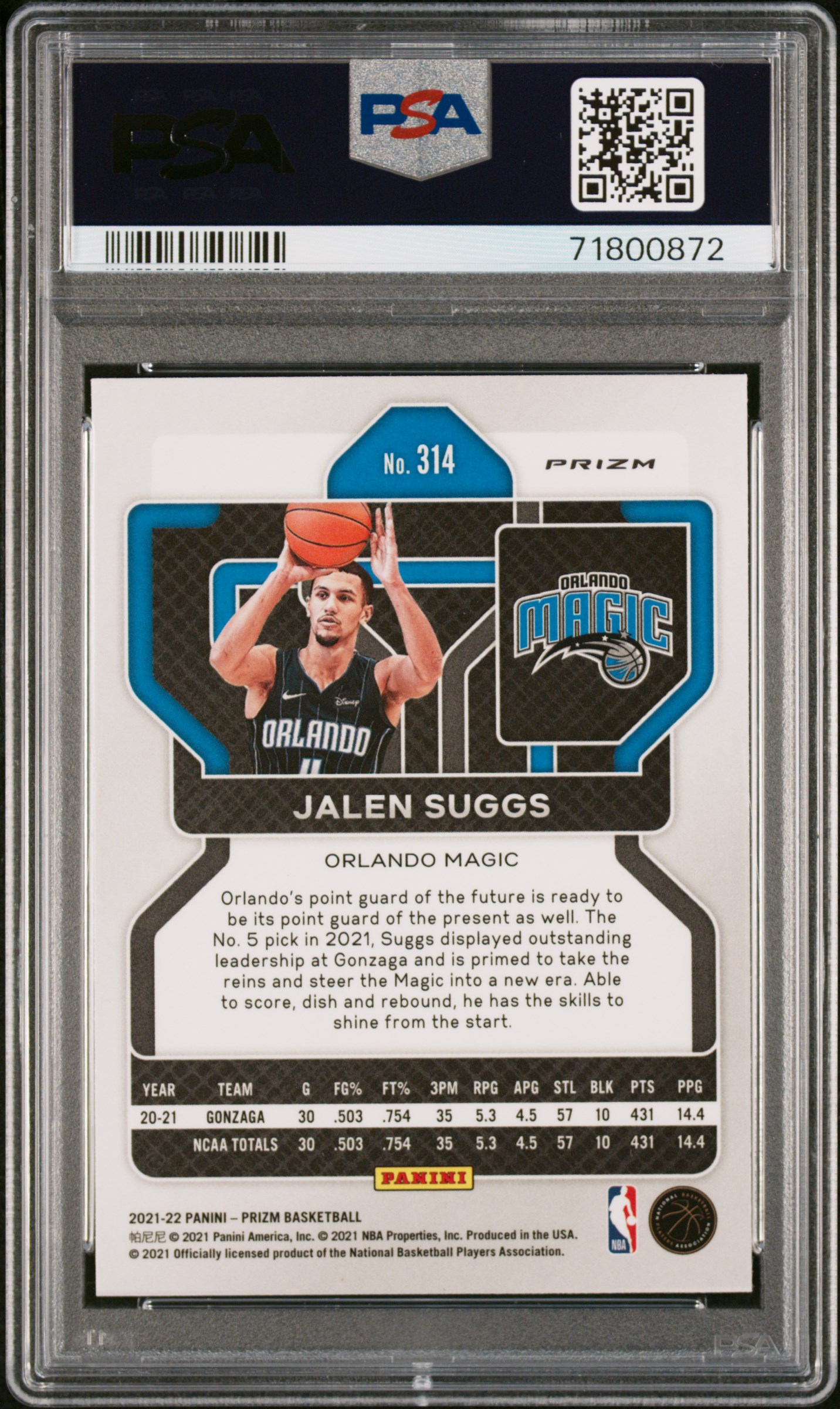 2021 Panini Prizm Jalen Suggs #314 (Purple Wave) Gem Mt 10 back