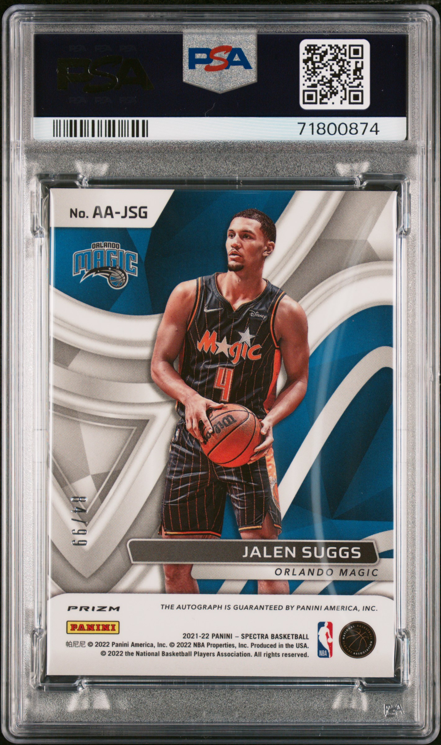 2021 Panini Spectra Aspiring Autographs Jalen Suggs #Aajsg (Aspiring Autographs) Mint 9 back