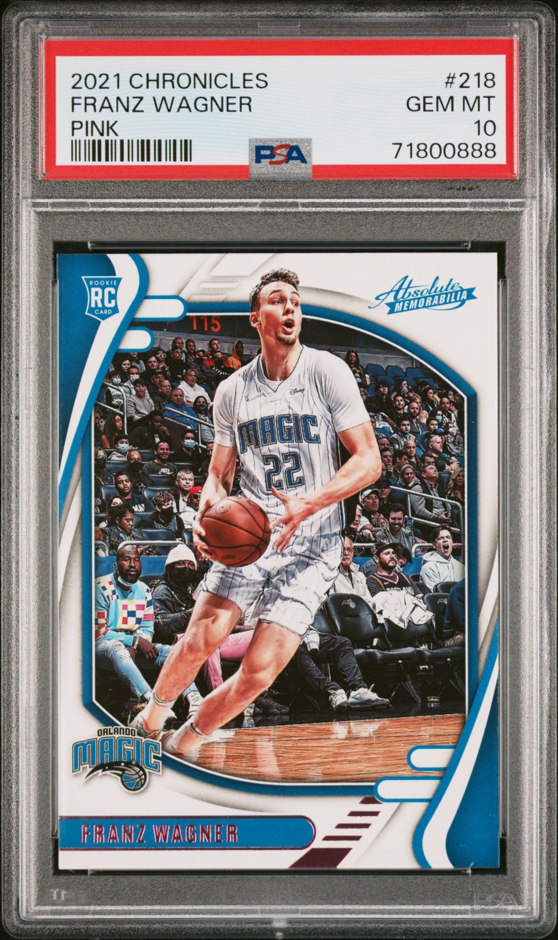 2021 Panini Chronicles Franz Wagner #218 (Pink) Gem Mt 10 front view - PSA graded GEM MT 10