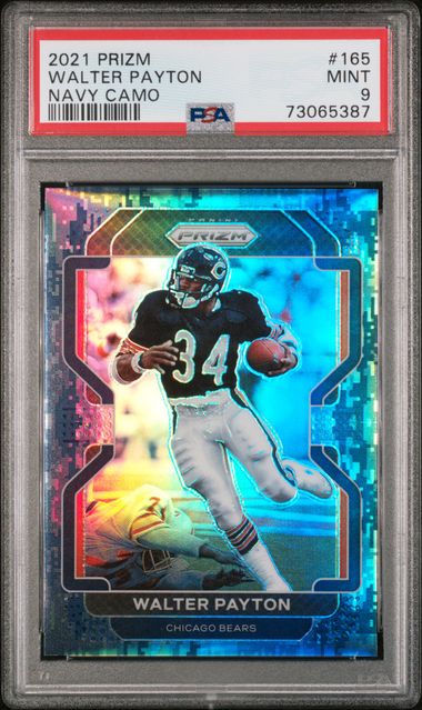 2021 Panini Prizm Navy Camo 165 Walter Payton – PSA MINT 9 on