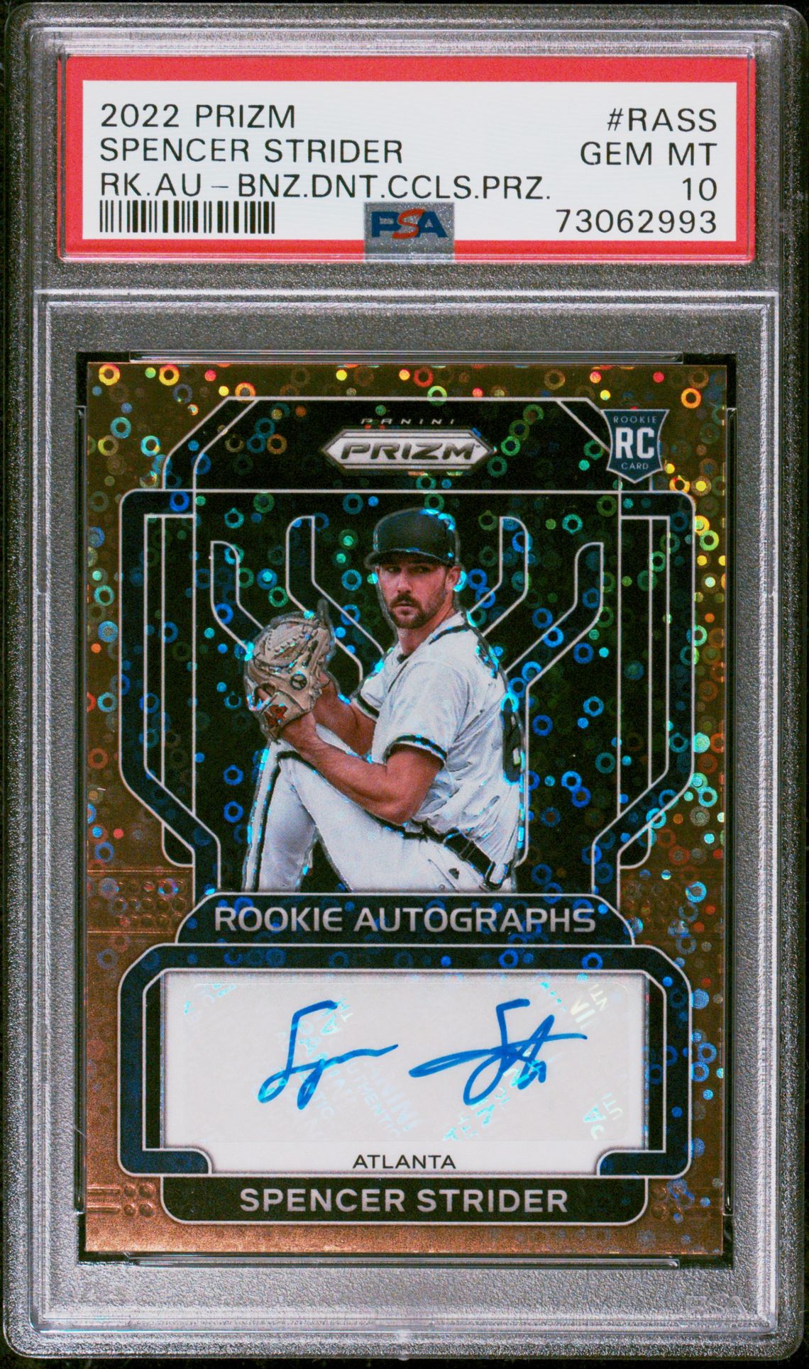 2022 Panini PANINI PRIZM ROOKIE AUTOGRAPHS RK.AU-BNZ.DNT.CCLS.PRZ. #RASS Spencer Strider front