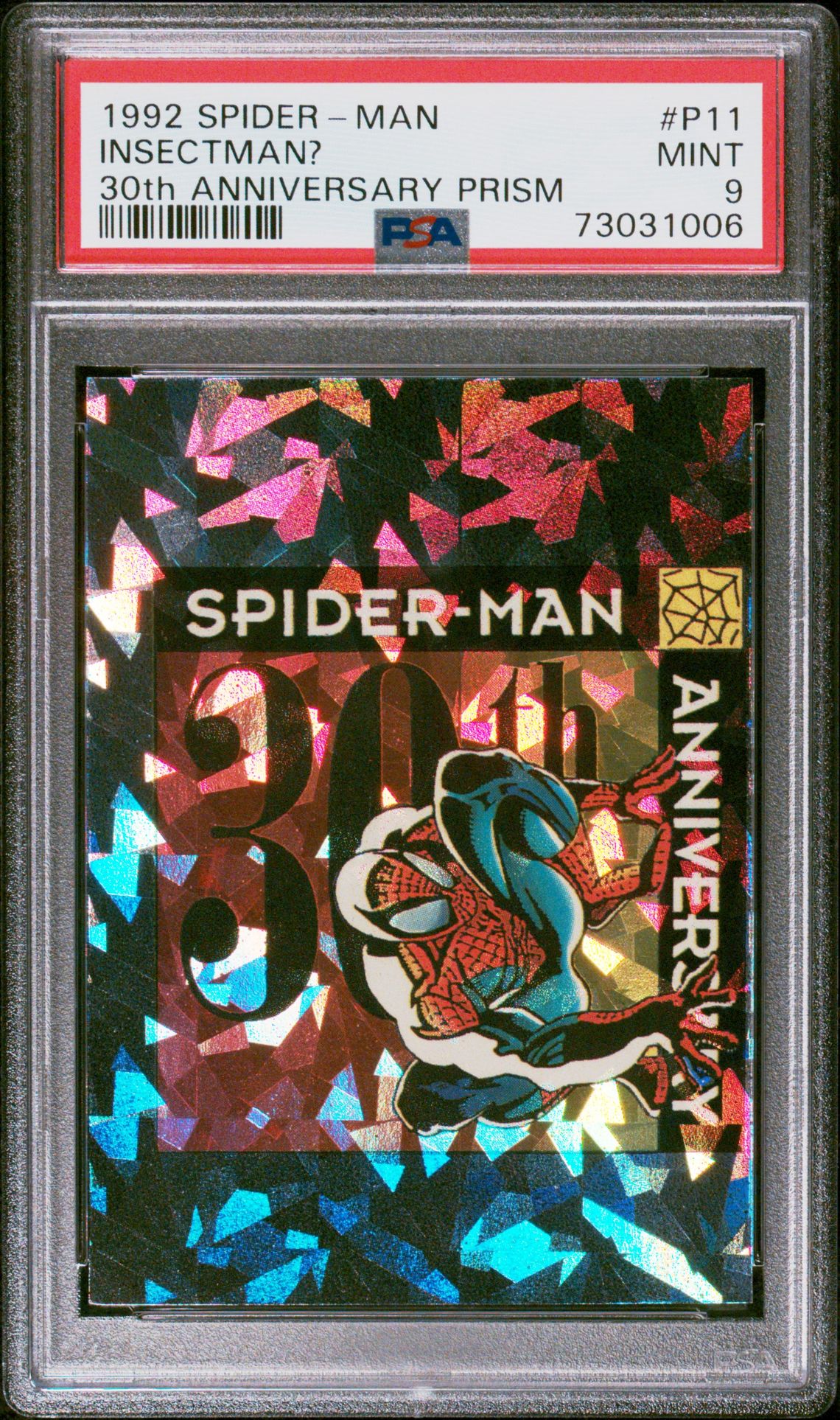 1992 SPIDER-MAN 30th ANNIVERSARY PRISM #P11 Insectman? front