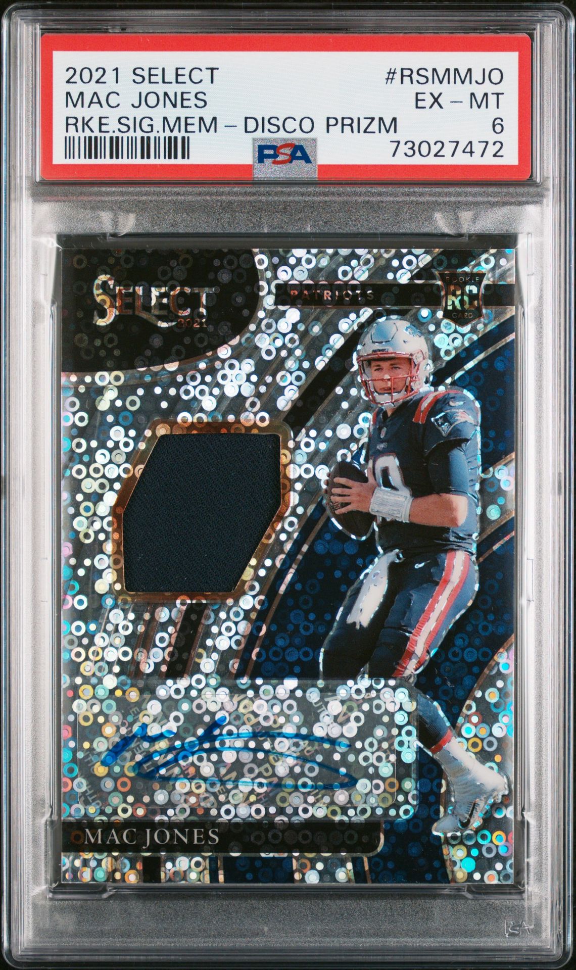 2021 Panini Select Rookie Signature Memorabilia Mac Jones #Rsmmjo (Rke.sig.mem-Disco Prizm) Ex-Mt 6 front