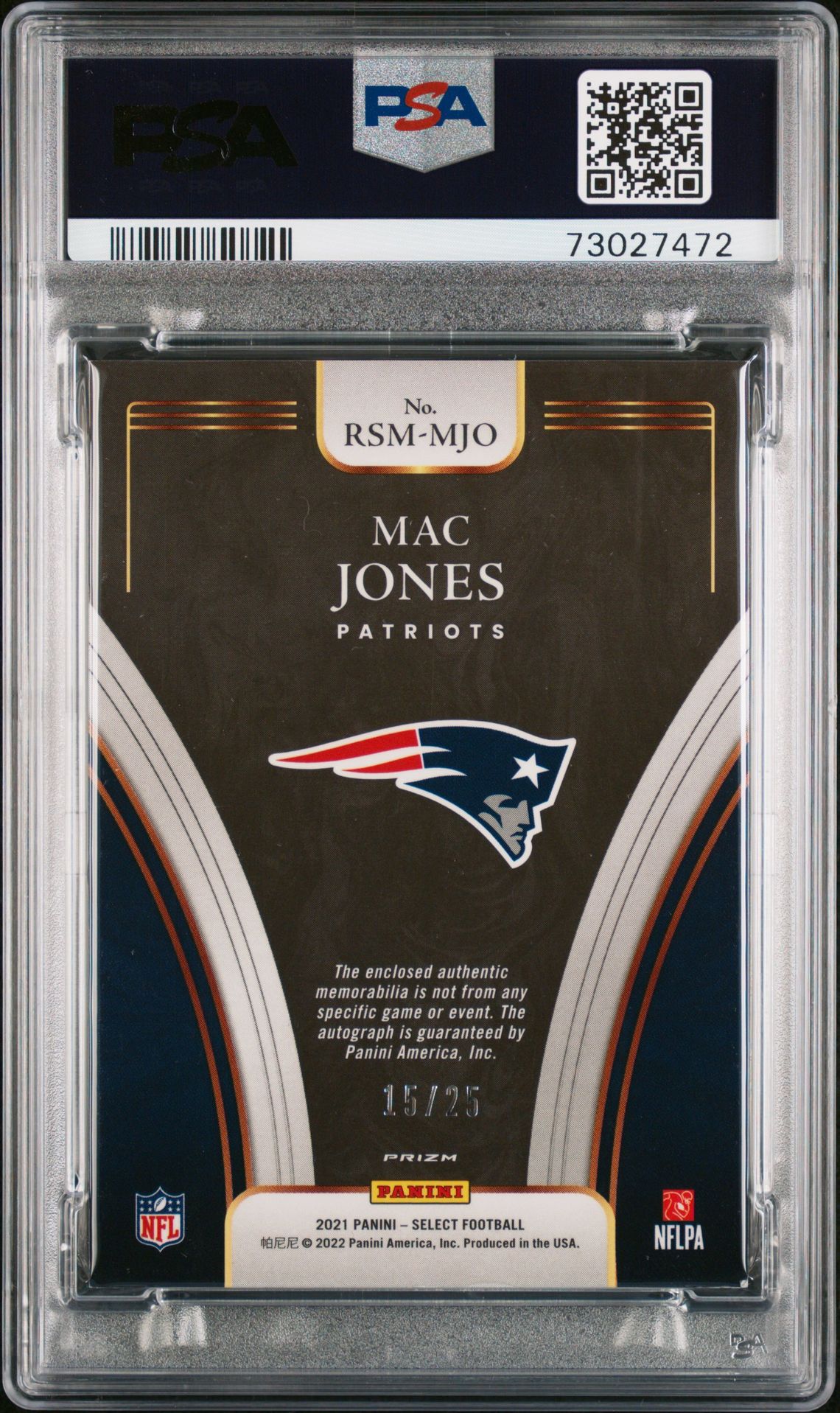 2021 Panini Select Rookie Signature Memorabilia Mac Jones #Rsmmjo (Rke.sig.mem-Disco Prizm) Ex-Mt 6 back