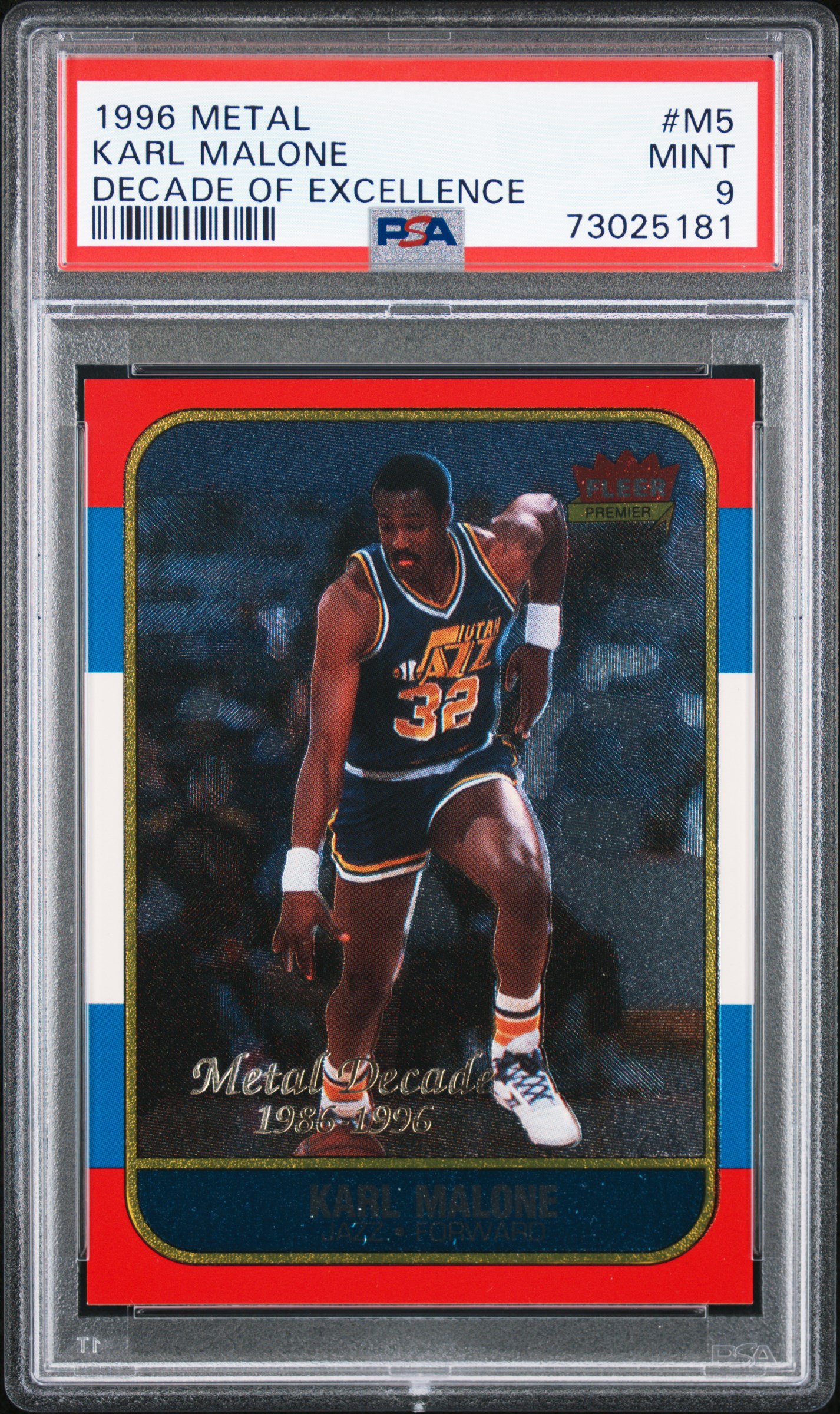 1996-97 Fleer Metal Decade Of Excellence #M5 Karl Malone – PSA MINT 9