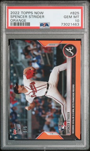 2022 Topps Now Spencer Strider #825 (Orange) Gem Mt 10 front