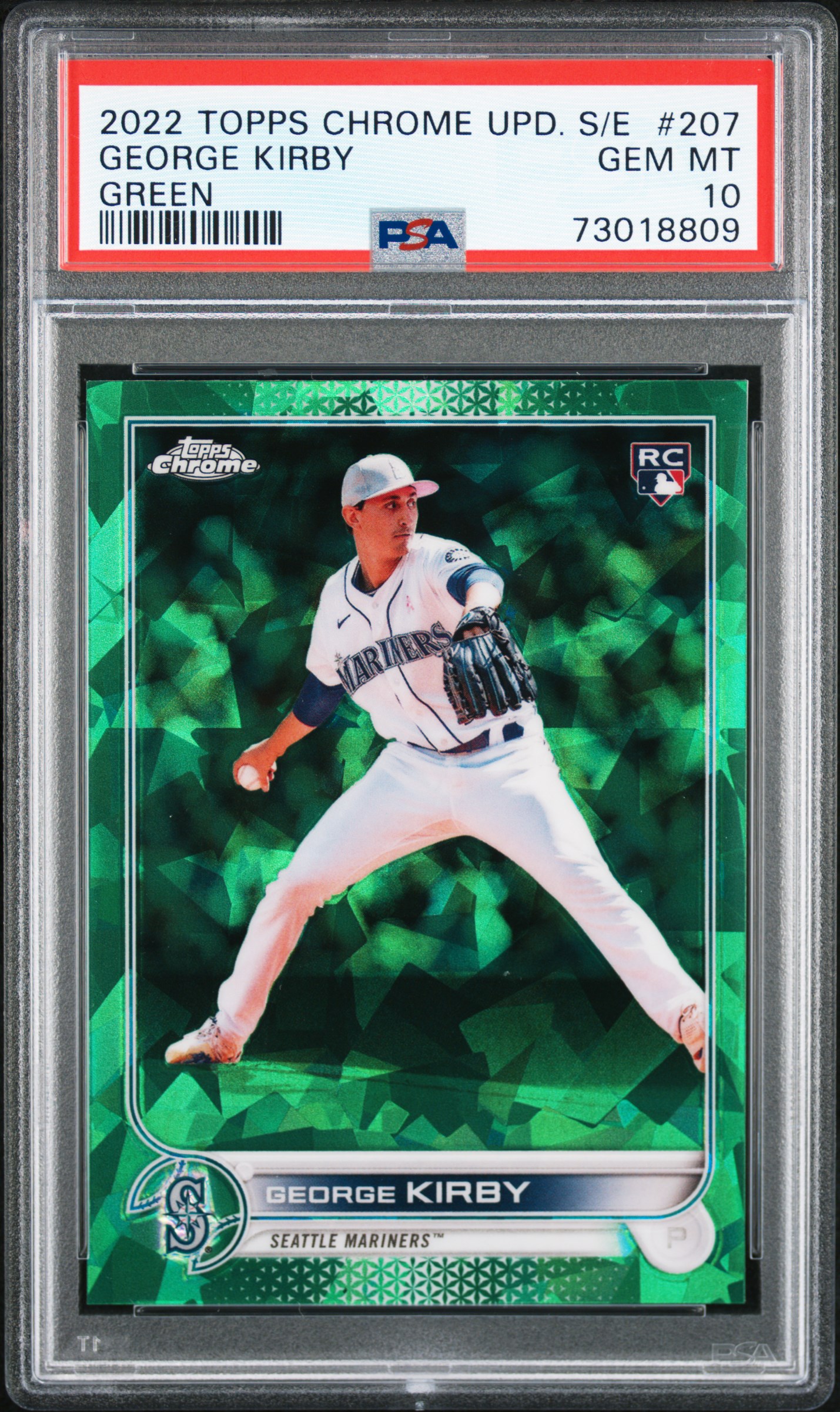 2022 Topps Chrome Update Sapphire Edition Green #US207 George Kirby Rookie Card (#74/75) – PSA GEM MT 10