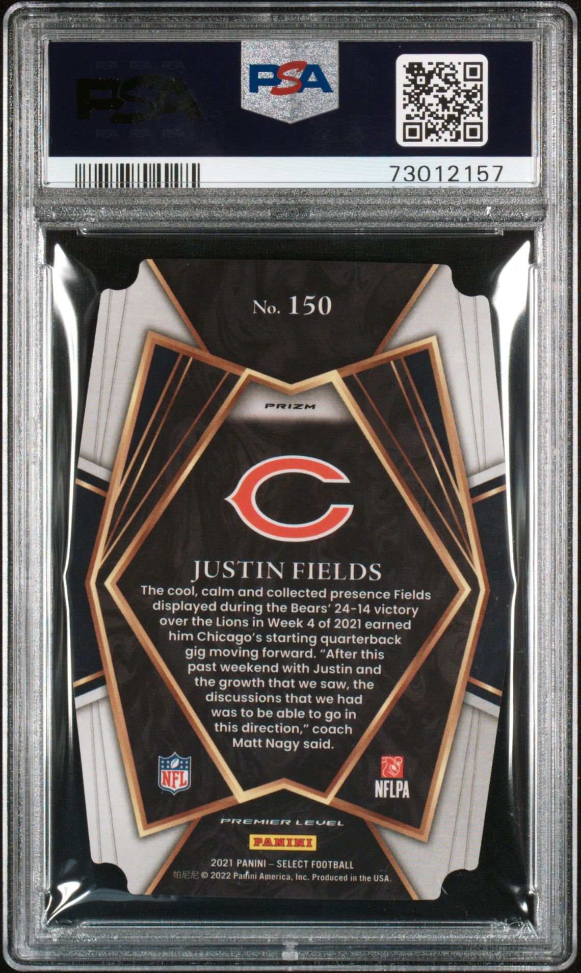 2021 Panini Select Justin Fields #150 (Die-Cut Black/Gold Prizm) Mint 9 back