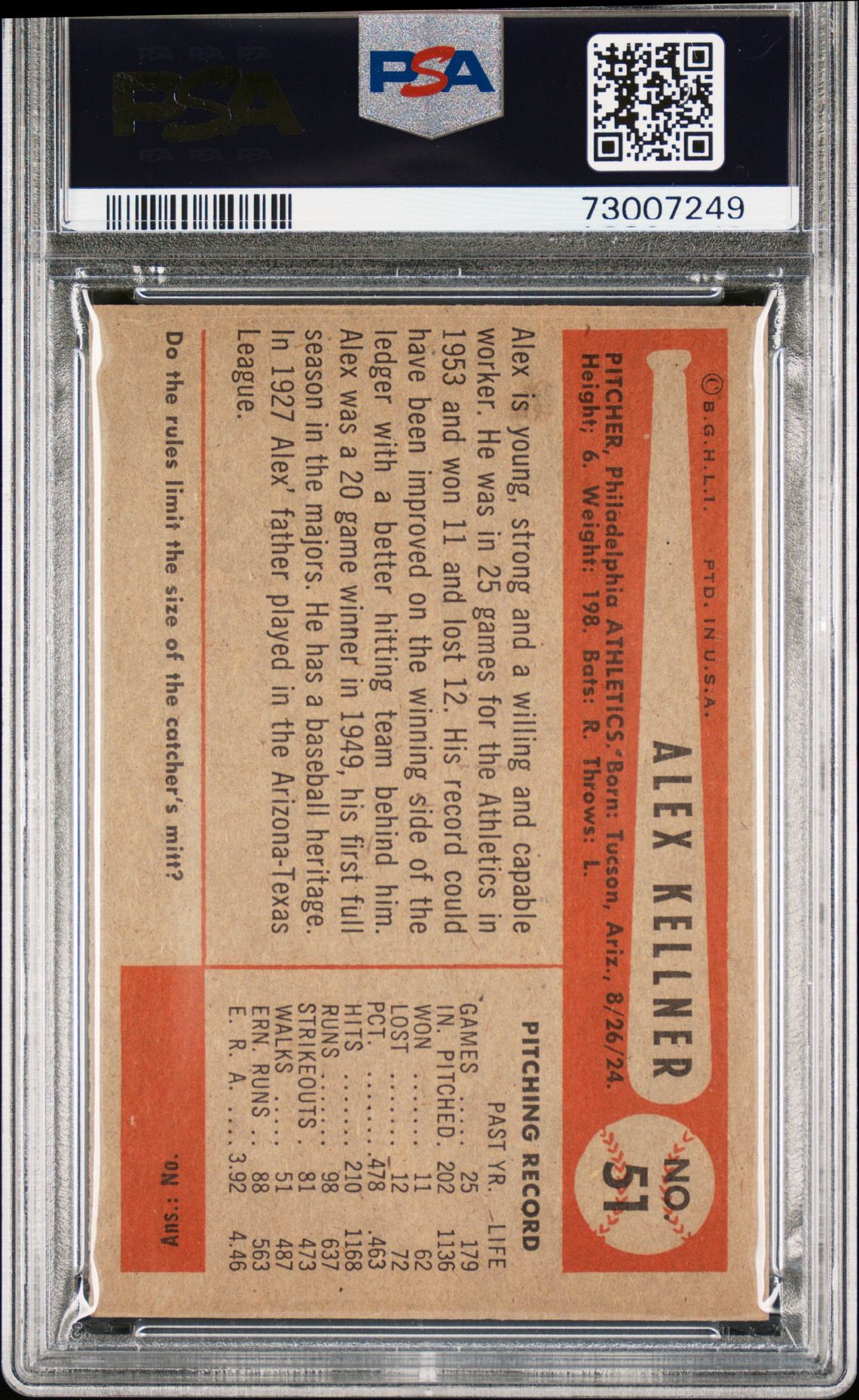 1954 Bowman BOWMAN #51 Alex Kellner front