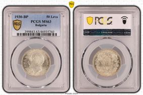 1930-BP 50 Leva KM-42  Ag MS63