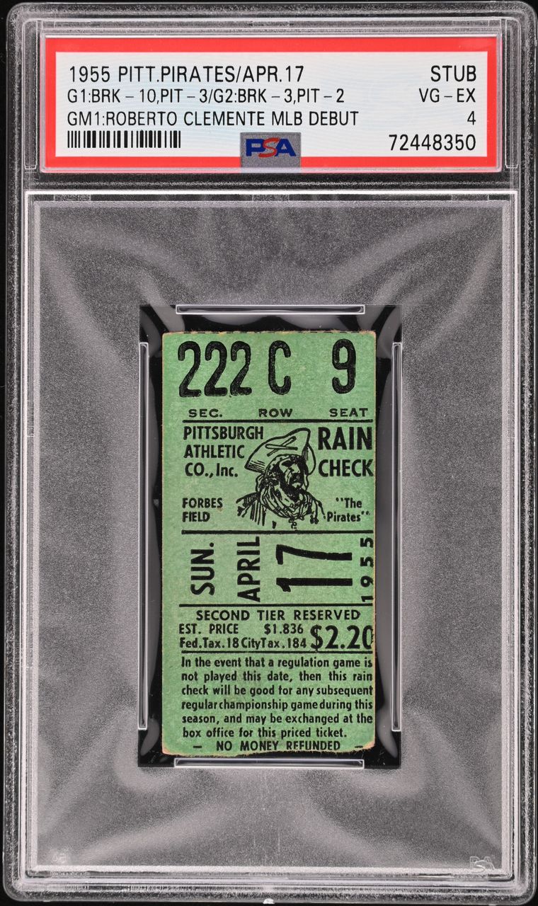 1955 Roberto Clemente MLB debut ticket stub graded PSA 4, the only known example