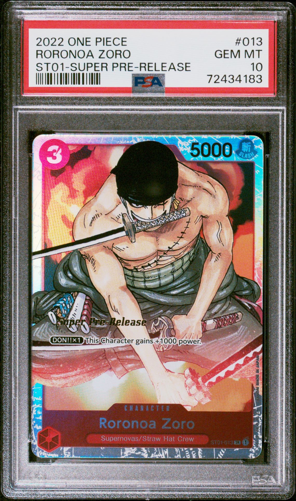 2022 One Piece ONE PIECE STARTER DECK ST01-STRAW HAT CREW SUPER PRE-RELEASE #013 Roronoa Zoro front