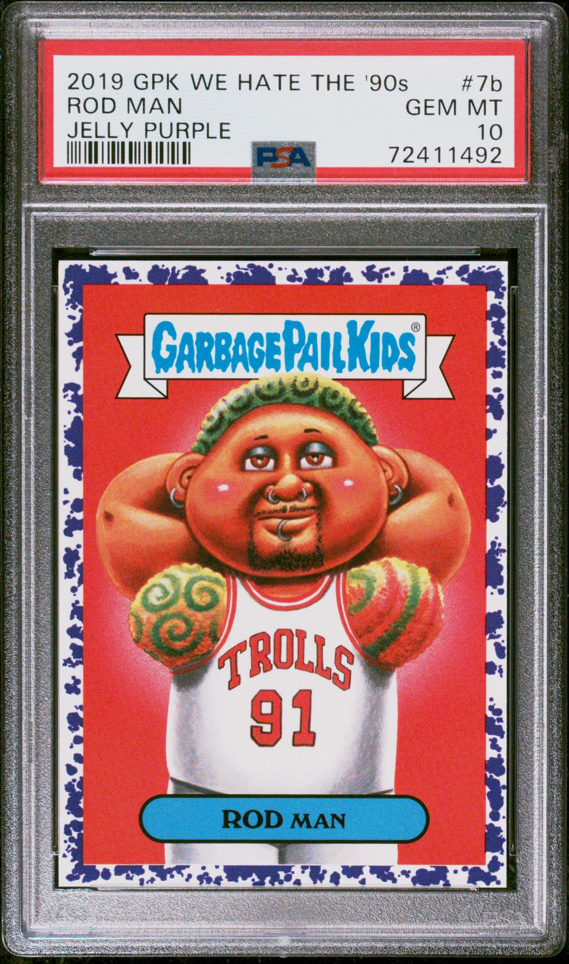 2019 Topps GARBAGE PAIL KIDS WE HATE THE '90S JELLY PURPLE #7B Rod Man front