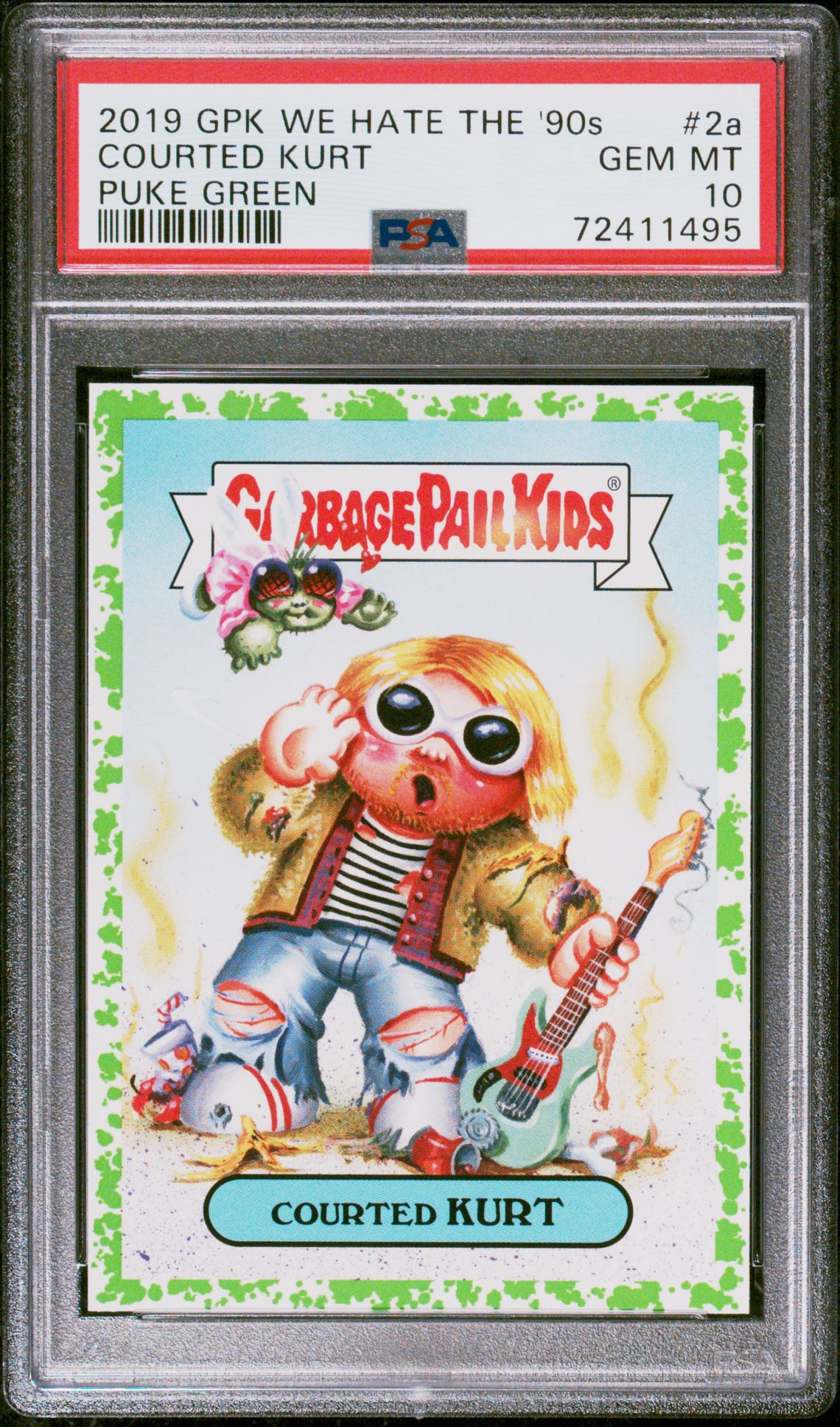 2019 Topps GARBAGE PAIL KIDS WE HATE THE '90S PUKE GREEN #2A Courted Kurt front