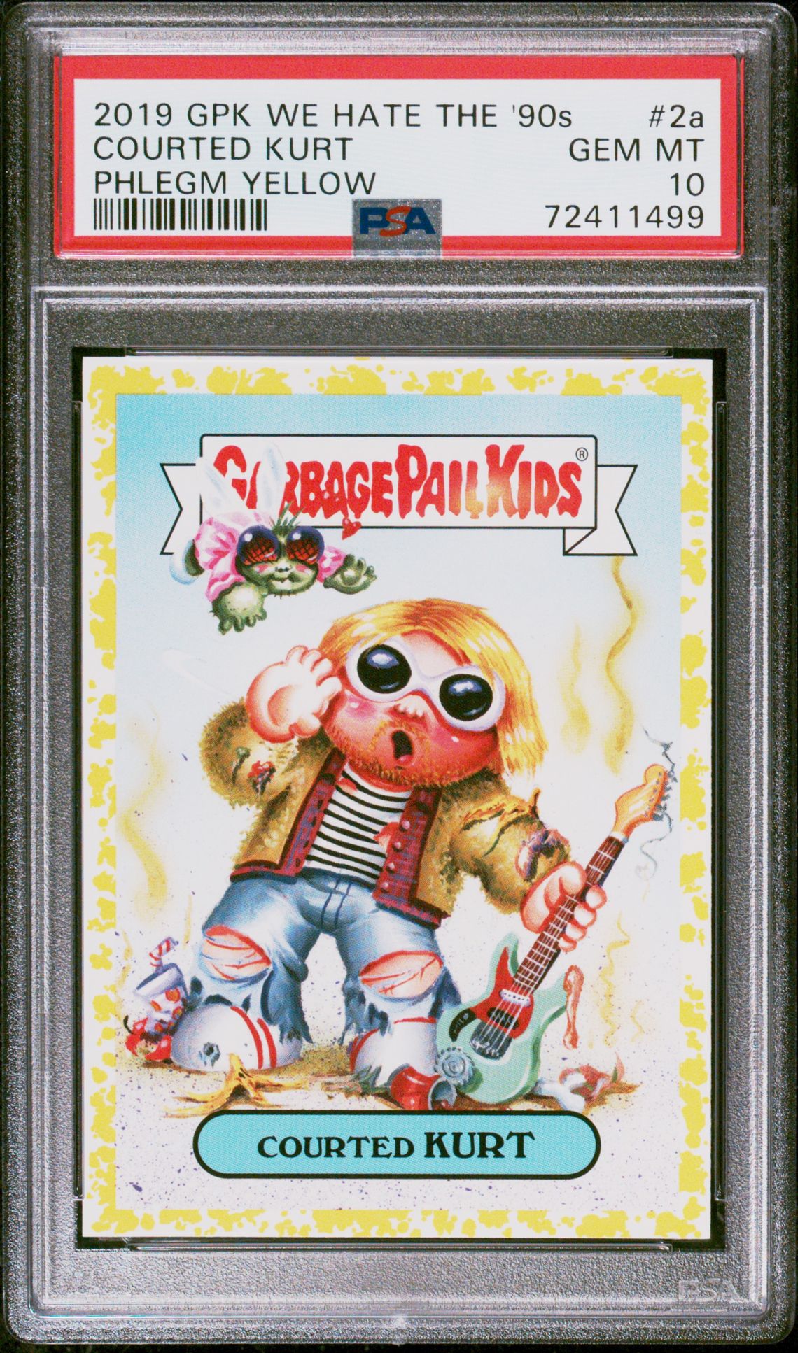 2019 Topps GARBAGE PAIL KIDS WE HATE THE '90S PHLEGM YELLOW #2A Courted Kurt front