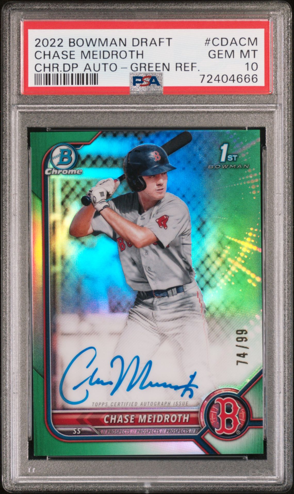 2022 Bowman BOWMAN DRAFT CHROME DRAFT PICK AUTOGRAPHS CHR.DP AUTO-GREEN REF. #CDACM Chase Meidroth front