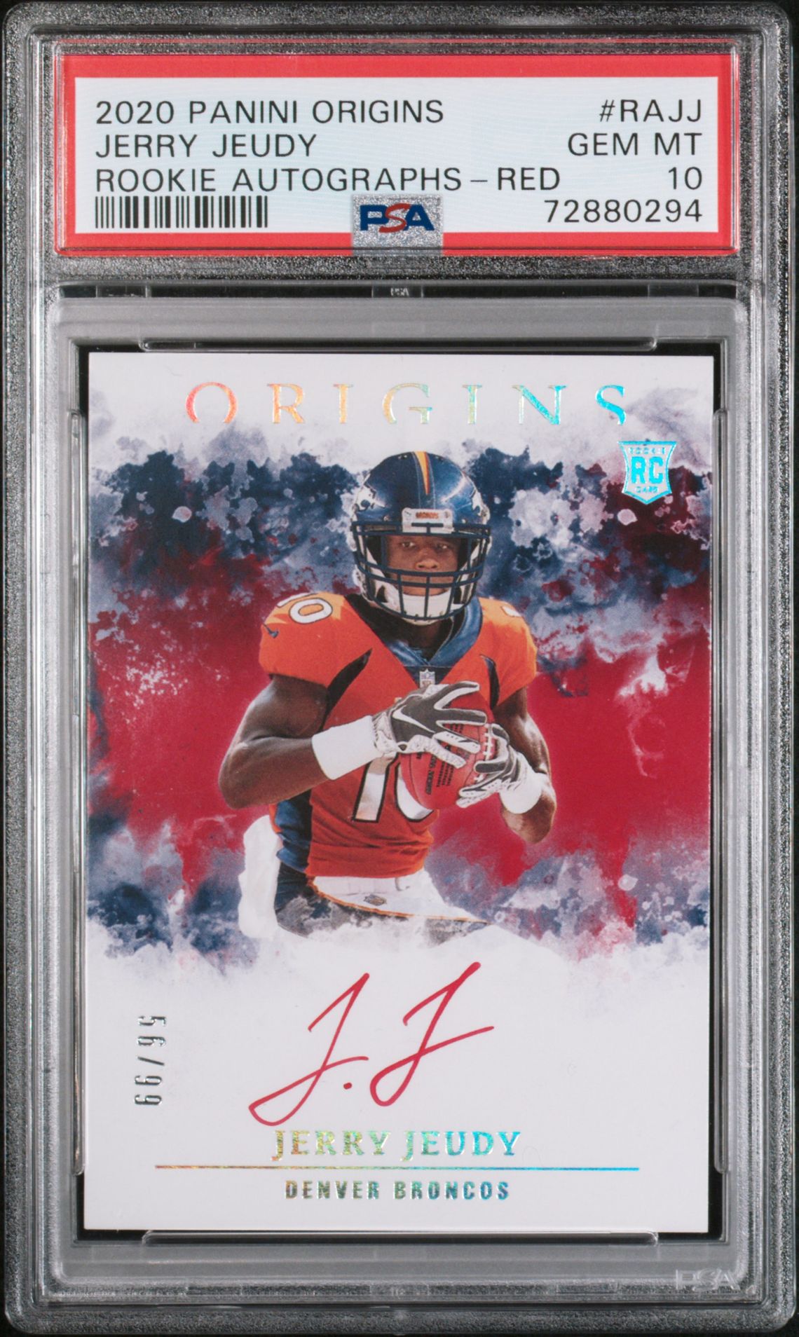 2020 Panini Origins Rookie Autographs Jerry Jeudy #Rajj (Rookie Autographs-Red) Gem Mt 10 front