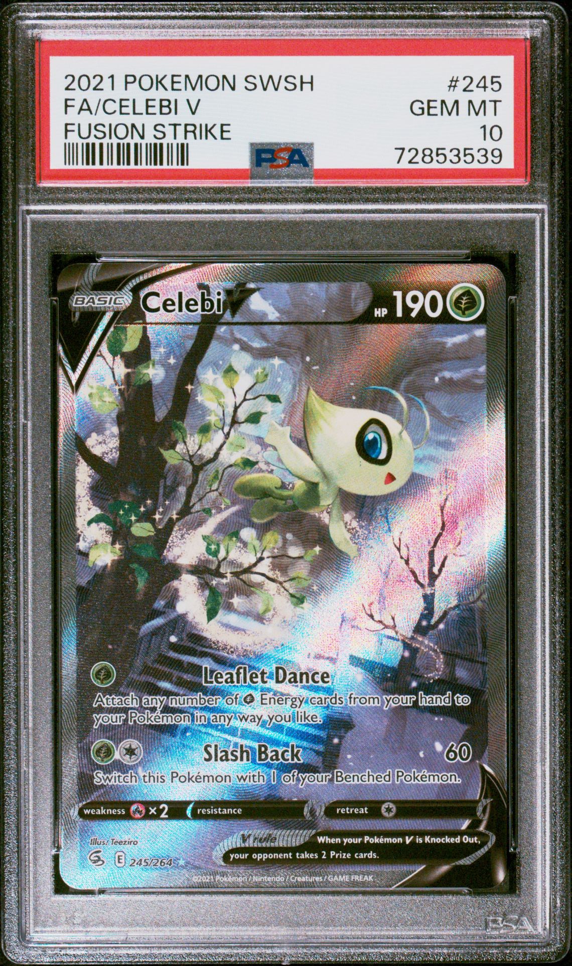 2021 POKEMON SWORD & SHIELD FUSION STRIKE FA/CELEBI V FUSION STRIKE 245 GEM MT 10 front