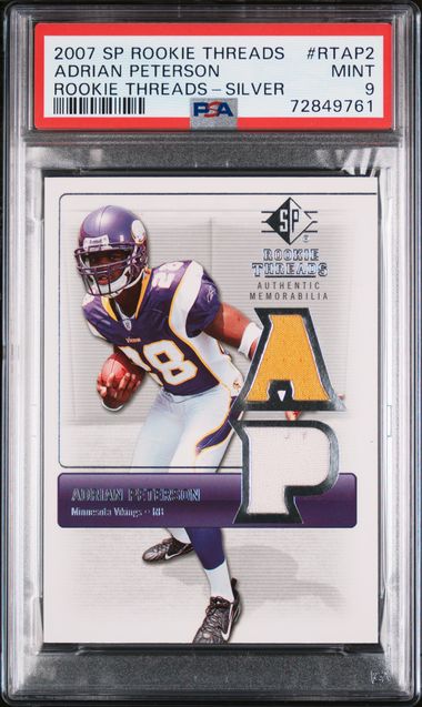 2007 Upper Deck SP Rookie Threads Silver #RT-AP2 Adrian Peterson Relic  Rookie Card – PSA MINT 9 on Goldin Auctions