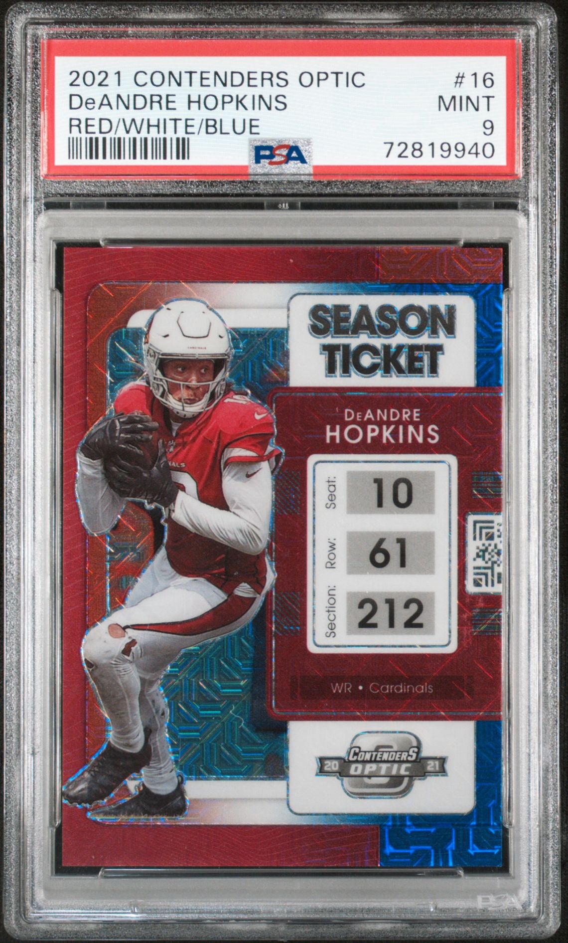 2021 Panini Contenders Optic Deandre Hopkins #16 (Red/White/Blue) Mint 9 front