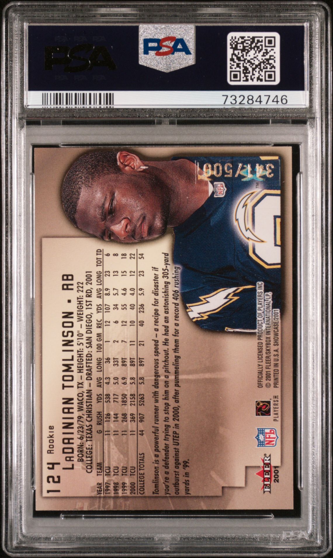 2001 Fleer Showcase Ladainian Tomlinson #124 Mint 9 back