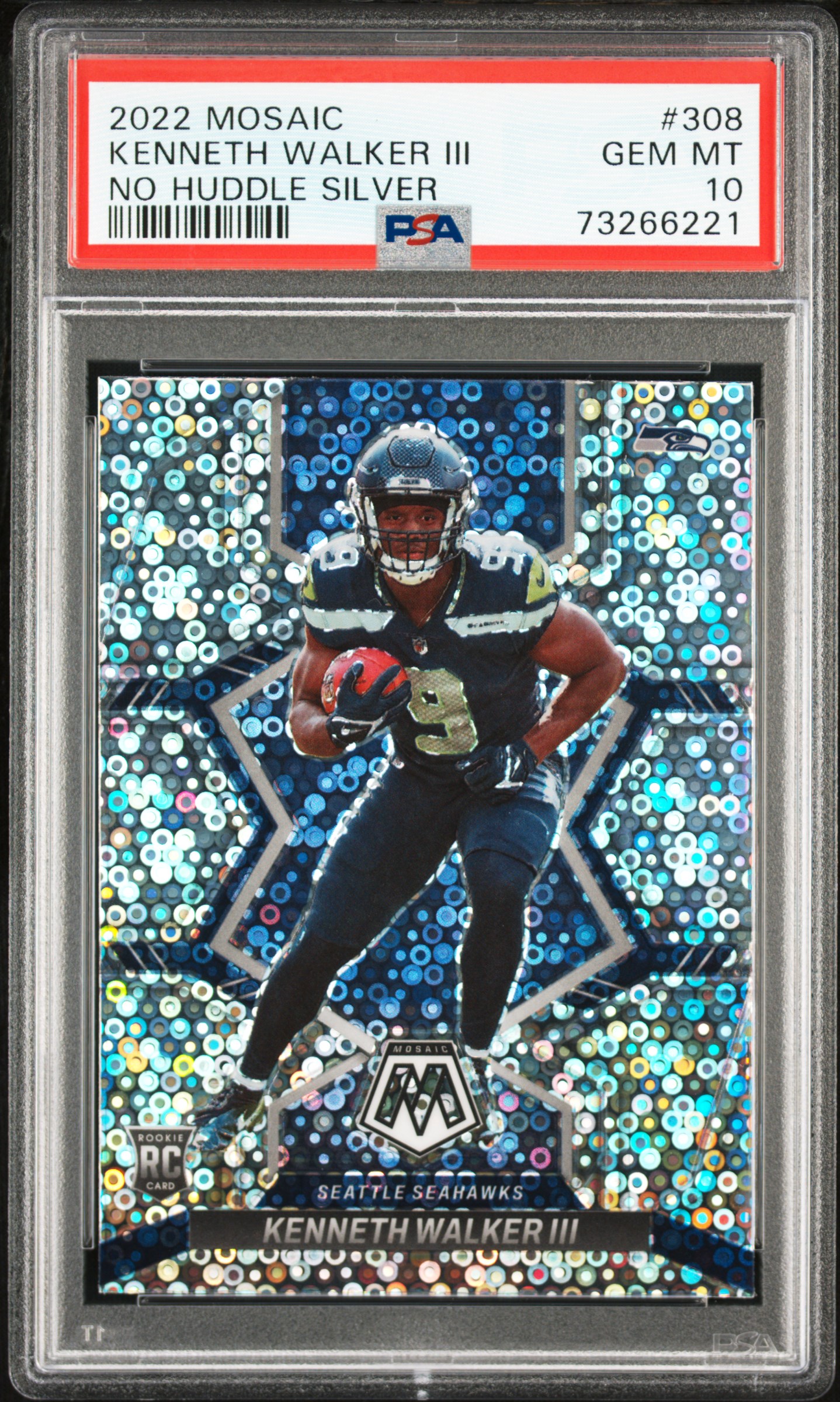 2022 Panini Mosaic No Huddle Silver #308 Kenneth Walker III Rookie Card – PSA GEM MT 10