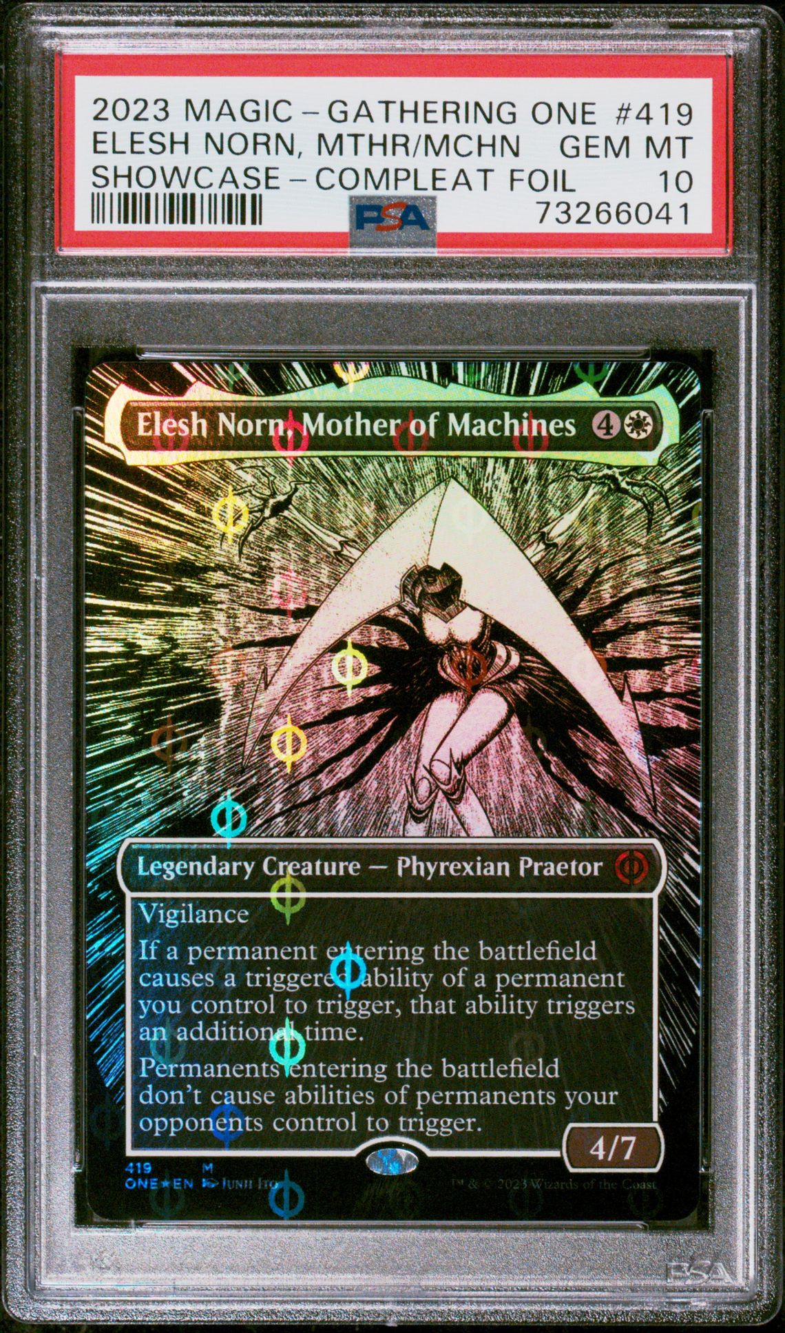 2023 MTG MAGIC THE GATHERING PHYREXIA: ALL WILL BE ONE SHOWCASE-COMPLEAT FOIL #419 Elesh Norn, Mthr/Mchn front