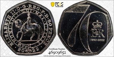 2022 50p Platinum Jubilee CuNi J. Bergdahl Obv. MS67