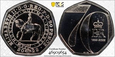 2022 50p Platinum Jubilee CuNi J. Bergdahl Obv. MS68