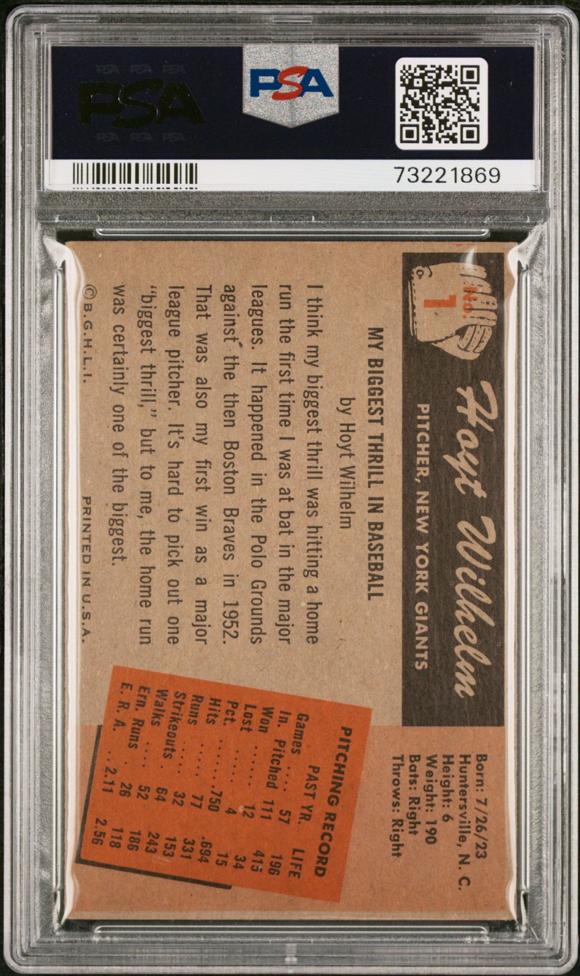 1955 Bowman Hoyt Wilhelm #1 Ex 5 back