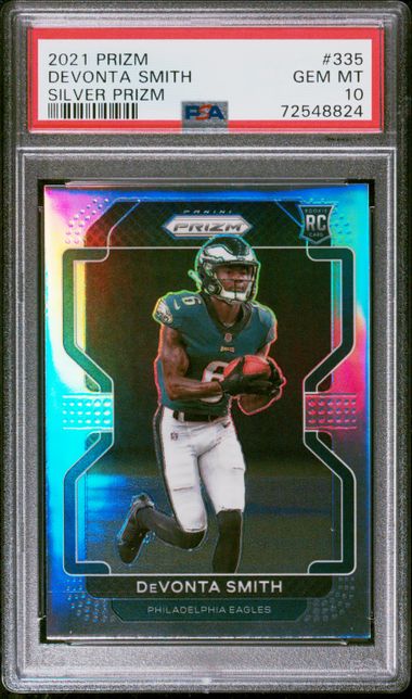 JALEN HURTS ROOKIE GREEN PRIZM DEVONTA SMITH ROOKIE PRIZM EAGLES GREEN